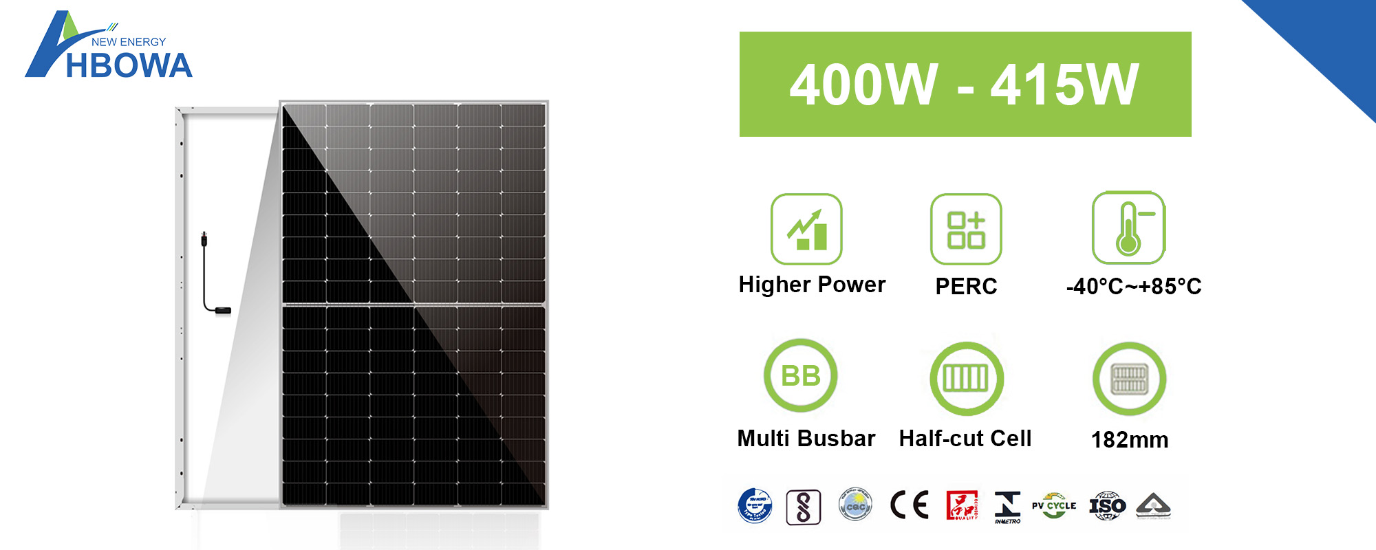 400-415W perc solar panel from HBOWA