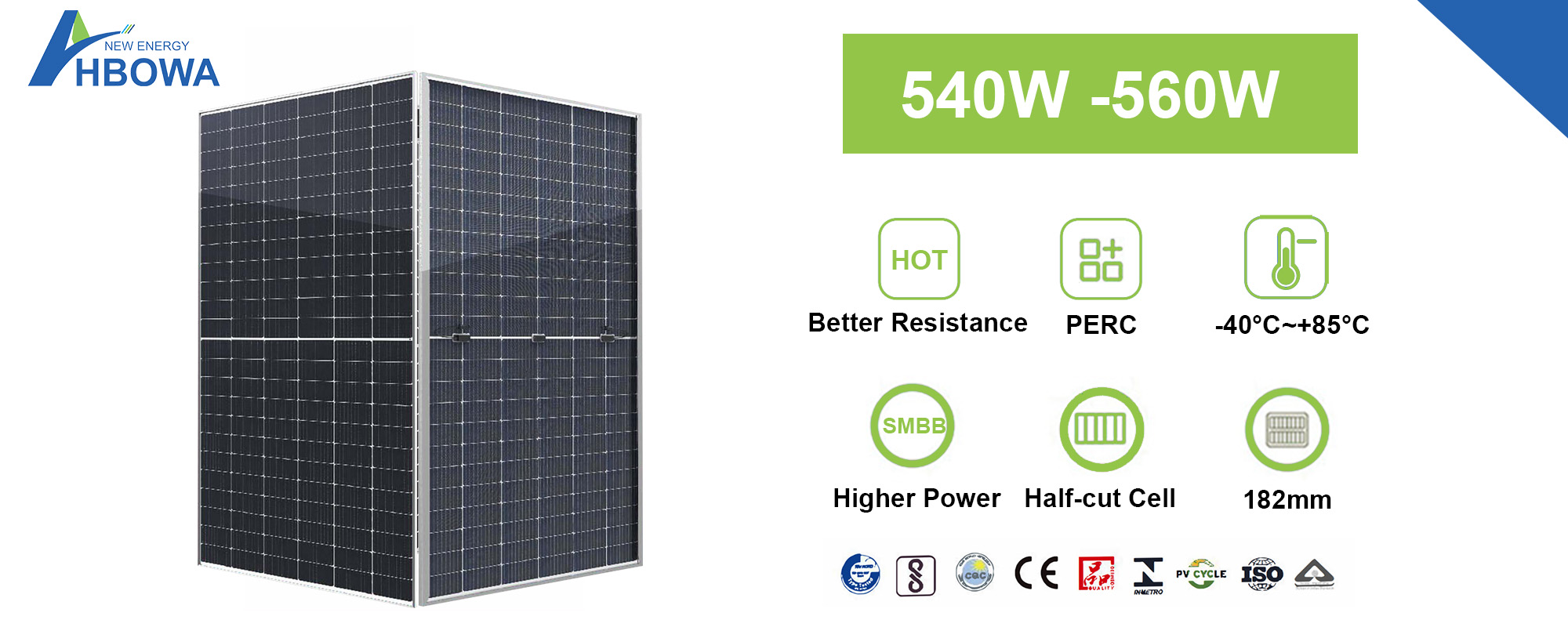 540-560W mono-bifacial solar panel - HBOWA