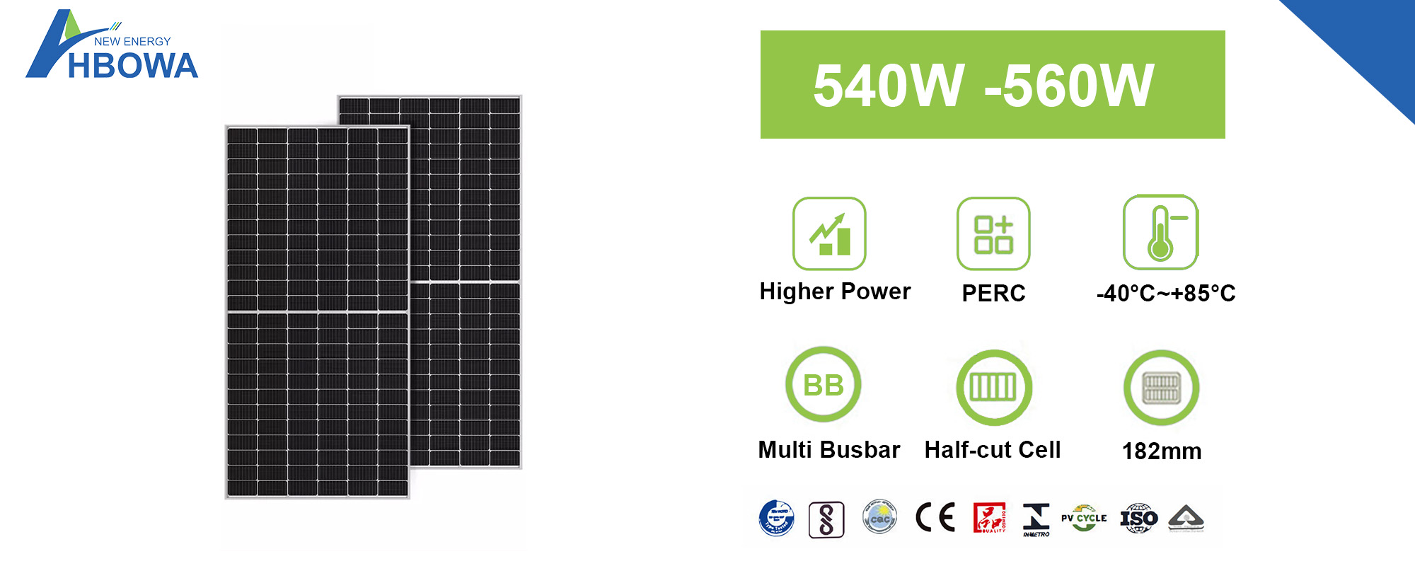 540W 560W solar panel perc mono-facial type feature
