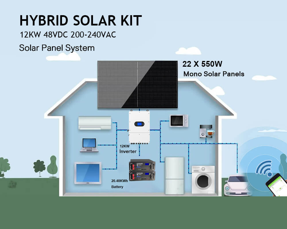 12kw hybrid solar system with rack mounted battery for home use