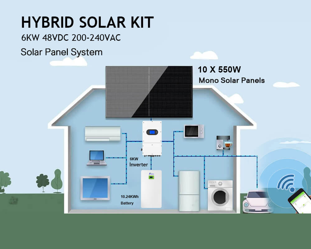 6kw hybrid solar system 10kwh lifepo4 battery for home use