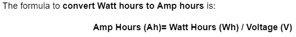 convert watt hours to amp hours formula